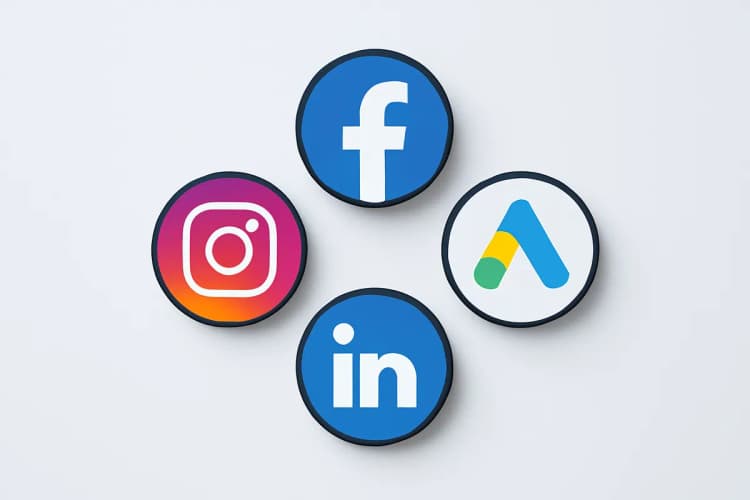 Vários ícones de plataformas de mídia social dispostos em um círculo.