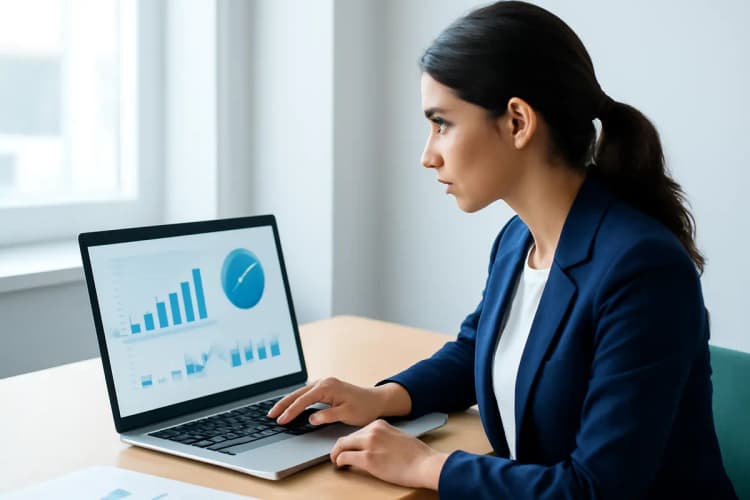 Pessoa analisando gráficos de tráfego pago em um computador.