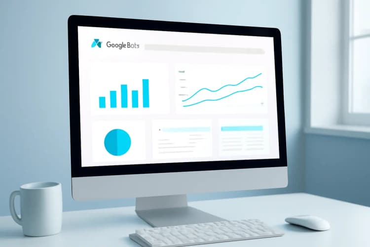 Tela de computador exibindo o painel do Google Ads com números e gráficos.