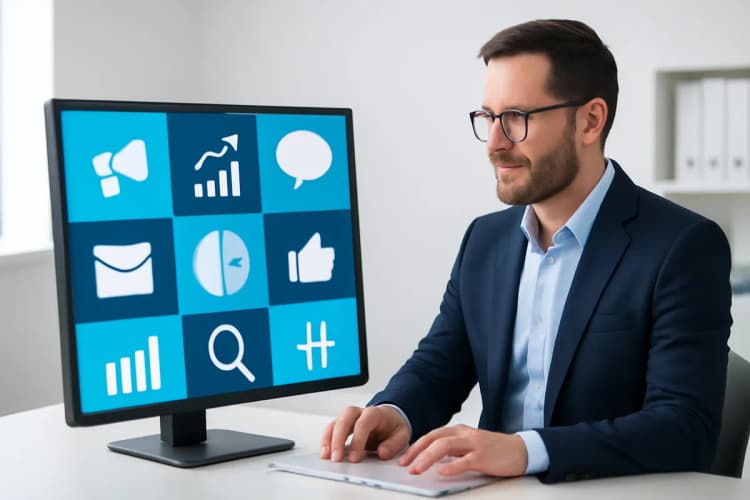 Diversas áreas do marketing digital representadas visualmente