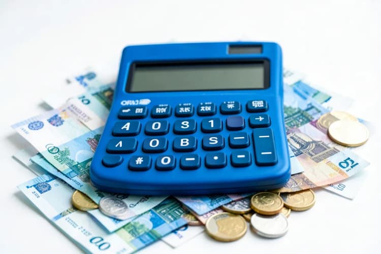 Calculadora sobre notas de dinheiro e moedas, simbolizando o custo de um gestor de tráfego.